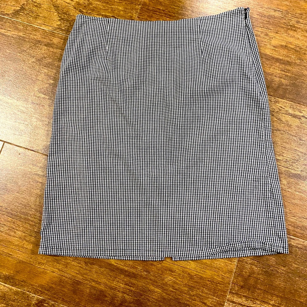 Eddie Bauer black and white checked pencil skirt.